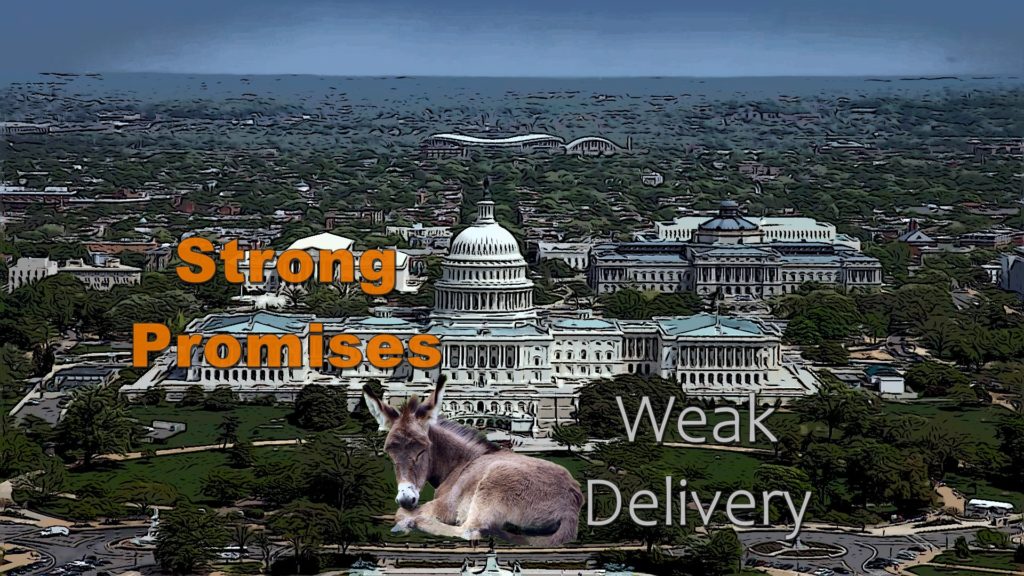 Democrat promises, weak delivery, Democrat donkey, U.S. Capitol