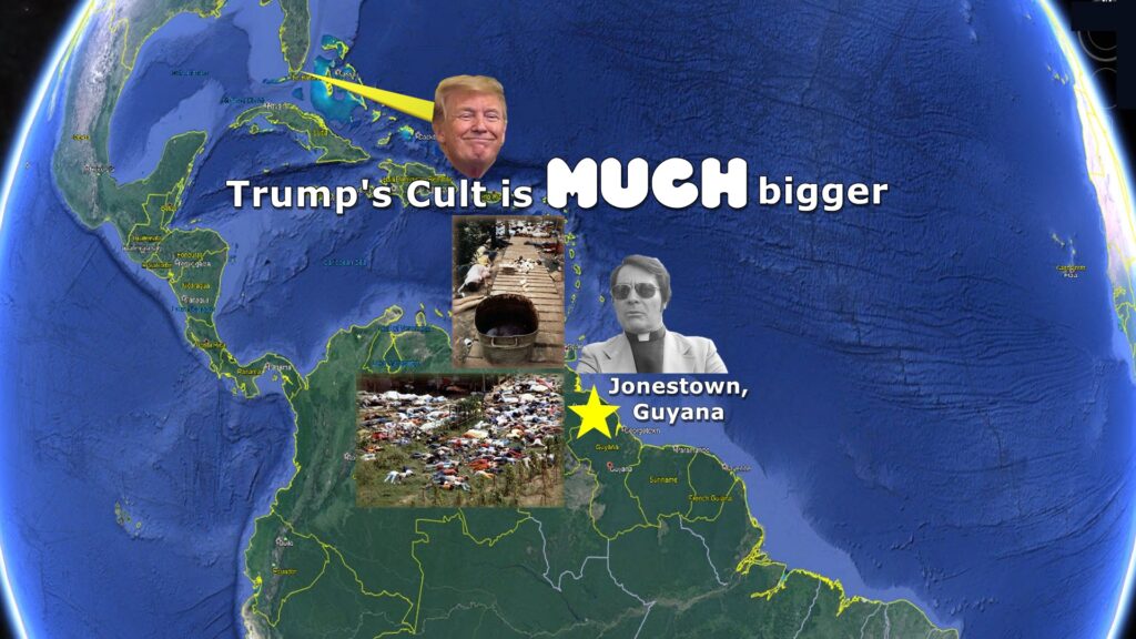 Trump, cult, Jim Jones, mass suicide, Guyana