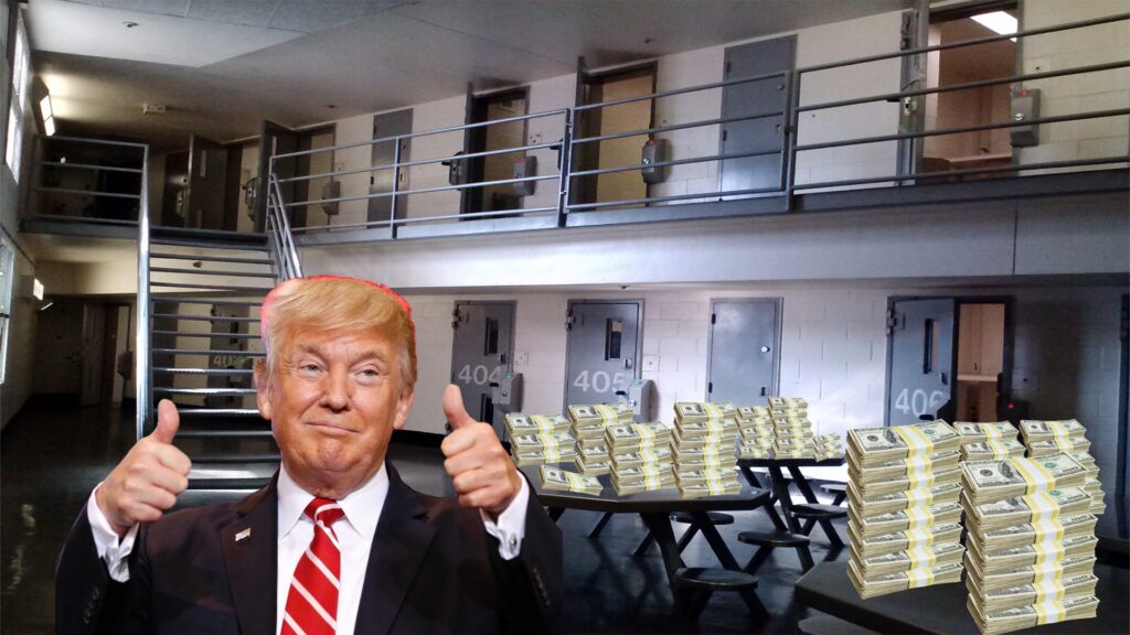 Trump, jail, cell block, cash
