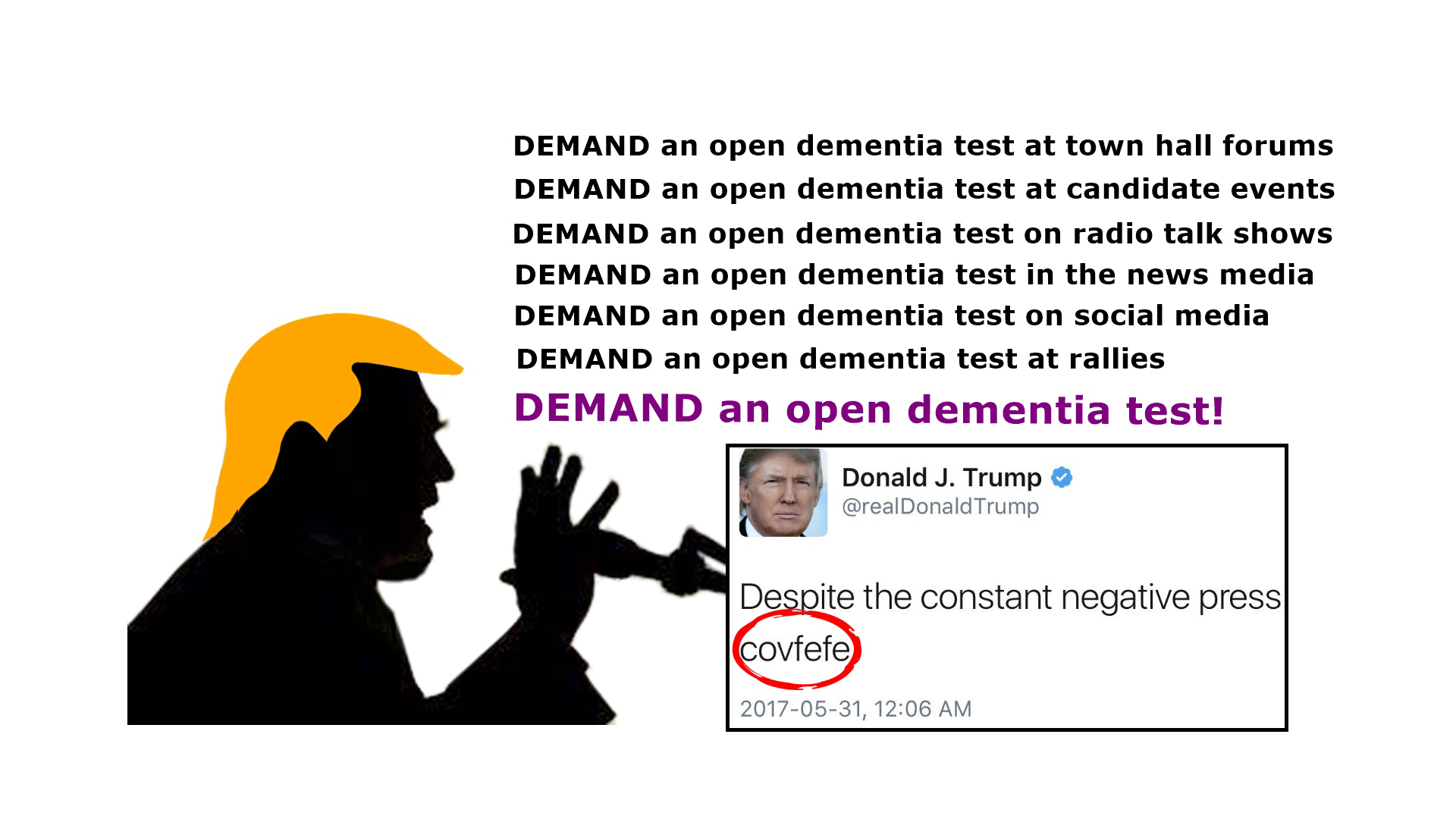Dementia test, Trump, independent, public disclosure, town hall, radio talk shows, news media, social media, candidate rallies