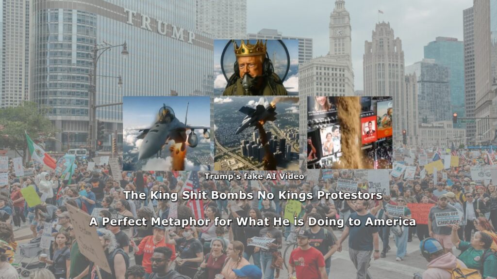 Trump, king, video, shitbomb, protestors, NoKings, Democrats