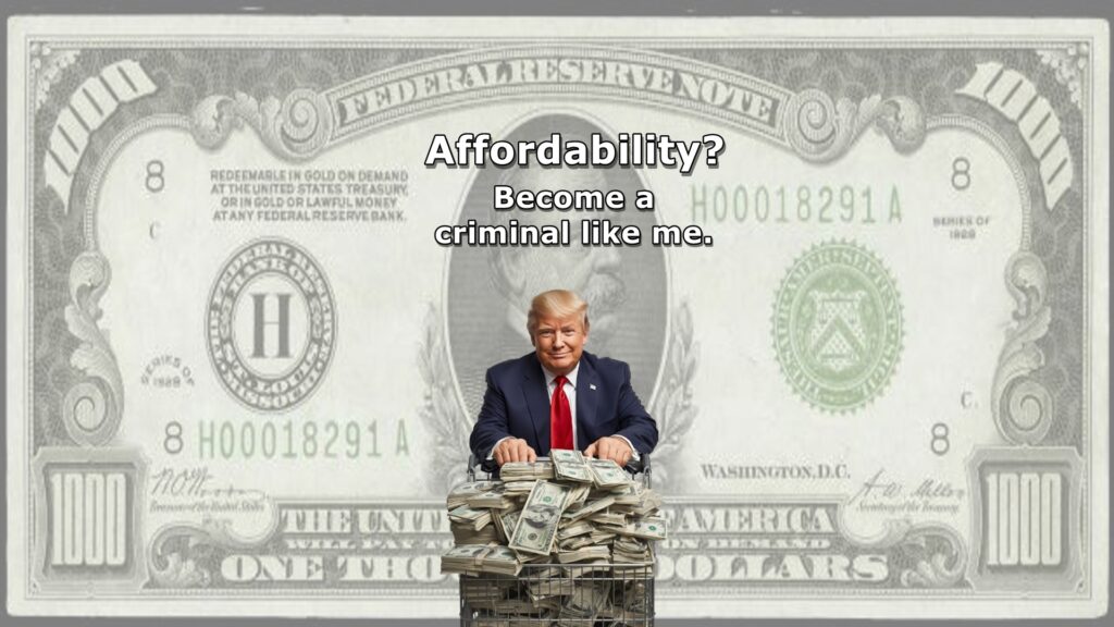 Affordability, con, job, Trump, felon, economy, MAGA