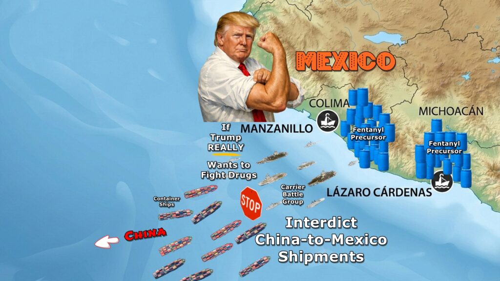 Drugs, Trump, fentanyl, Mexico, China, ships, precursors, Venezuela, oil, interdiction, military