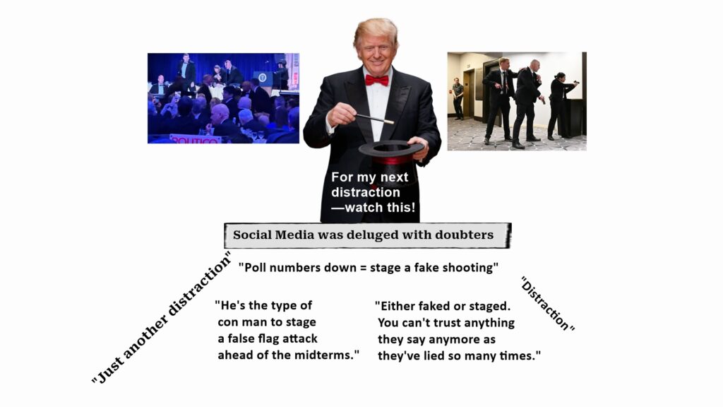 Immediately after the Correspondents' dinner incident, social media was deluged with suspicion it was a staged event. It's a measure of Trump's reputation for lying.