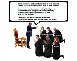 The Republican-controlled U.S. Supreme Court has once again ignored the Constitution and given Donald Trump the authority to usurp states' rights and take control of voting by mail. A Constitutional crisis seems to be lurking.