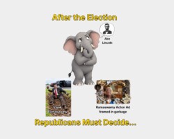 The Republican Party is at the fork in the road. After the election, they must decide between being a Party of Lincolnesque honor and integrity or wallow in the corruption, hate and squalor of Trumpism.